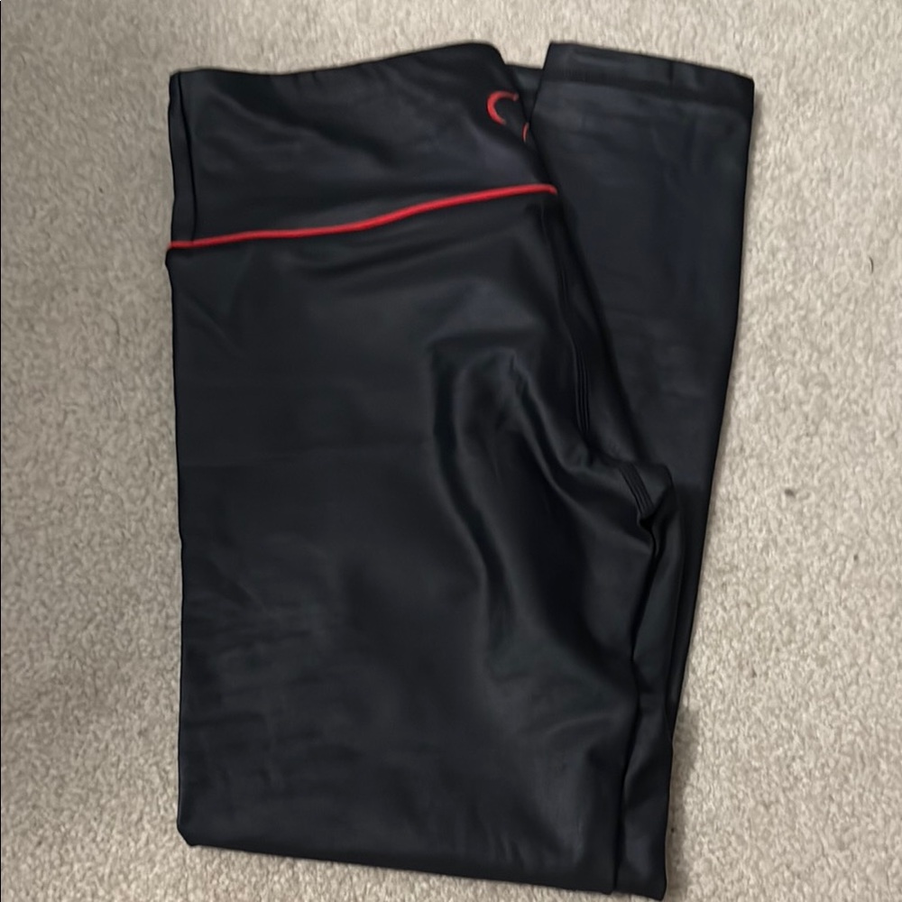 Zyia Black leggings with red piping and heart design